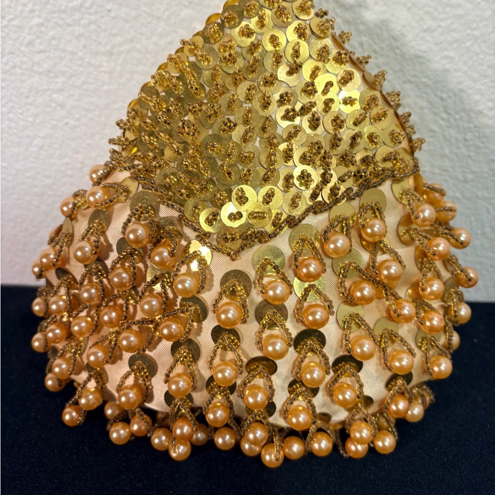 Vintage 1960’s Gold and Pearl Embellished Clutch Handmade in Hong Kong Prom Bag